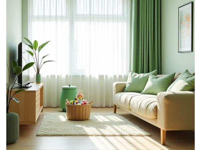 청소 후의 깨끗하게 정돈된 거실 모습